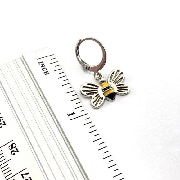 Stainless Steel Hoop Bee Earrings - Picture 4 of 4